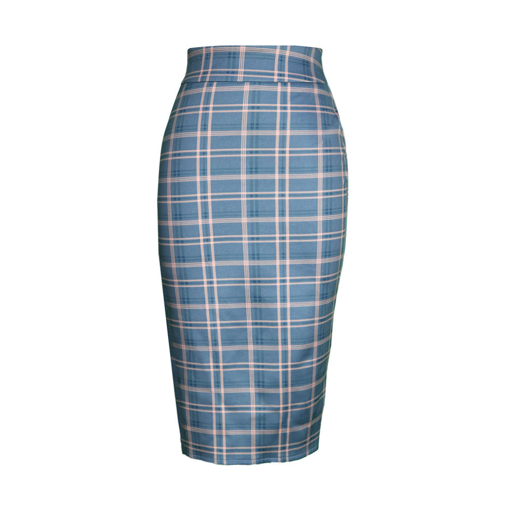 High Waist Plaid Pencil Skirt – Retro, Elegant & Stretch